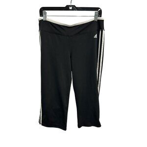 Adidas Womens Black Capri White Side Stripes Athletic Pants Size Large Workout